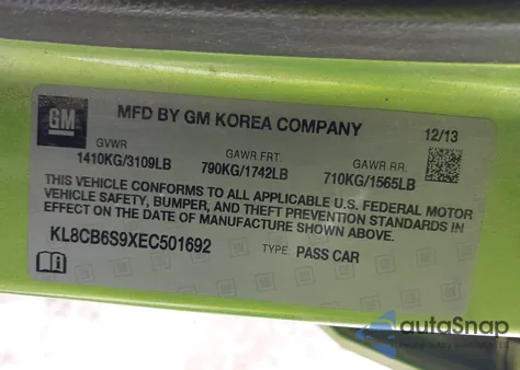 2014 Chevrolet Spark Ls Auto z USA, uszkodzony, nr VIN KL8CB6S9XEC501692